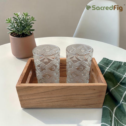 SacredFig Acacia Wood Coffee Serving  Tray & Organizer | Multipurpose Rectangular Tray (8x5 in)