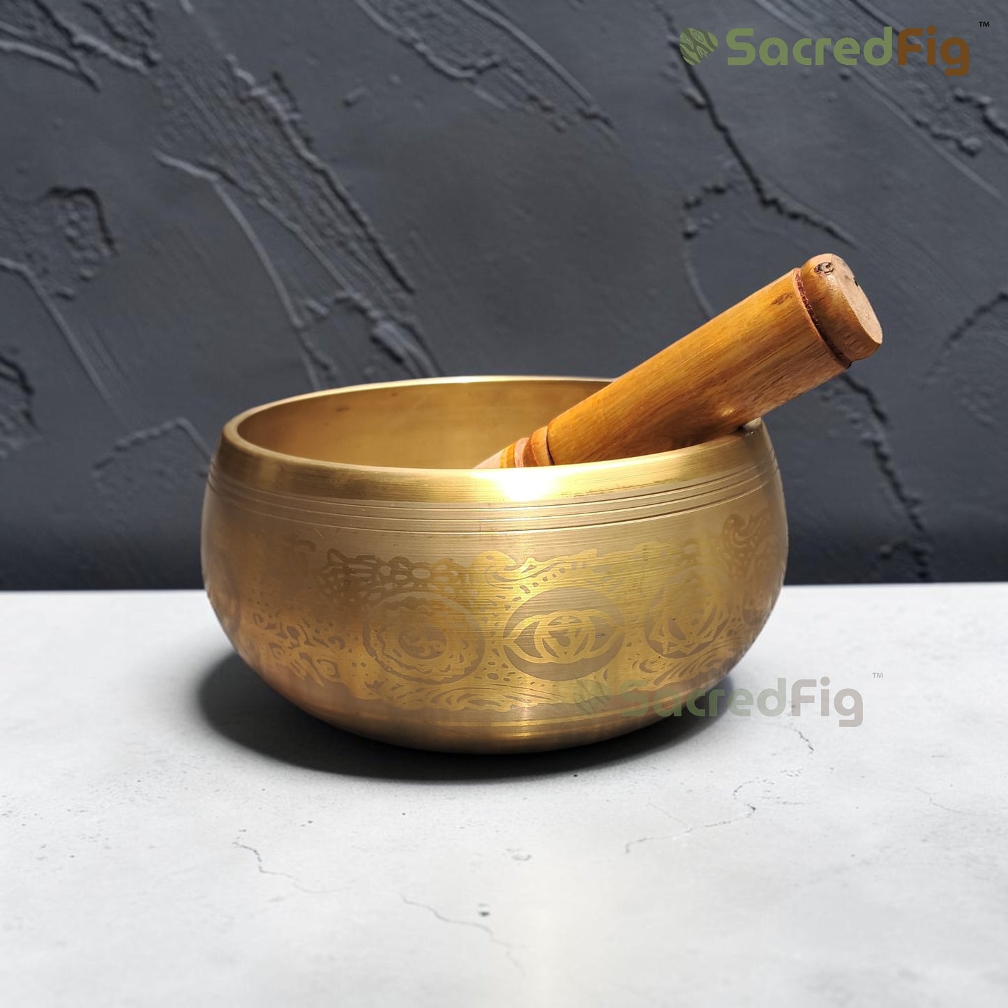 SacredFig Handcrafted Tibetan Brass Singing Bowl with Wooden Mallet for Meditation & Sound Healing