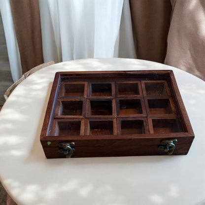 Sheesham Wood Multipurpose Box for Kitchen and Table | 12 Removable compartments | 18 × 10 in