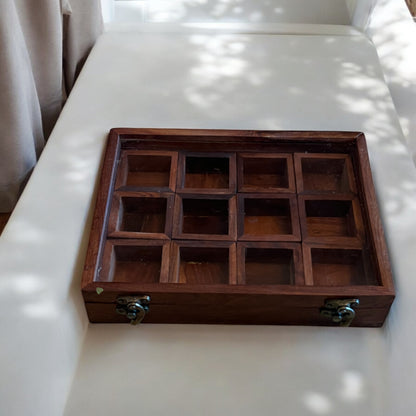Sheesham Wood Multipurpose Box for Kitchen and Table | 12 Removable compartments | 18 × 10 in