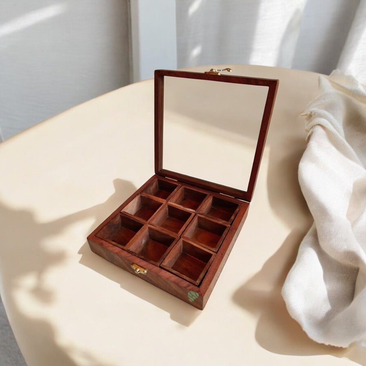Sheesham Wood Multipurpose Box Condiment Set, Mukhvaas Box | 9 compartments by SacredFig| 8×8 in