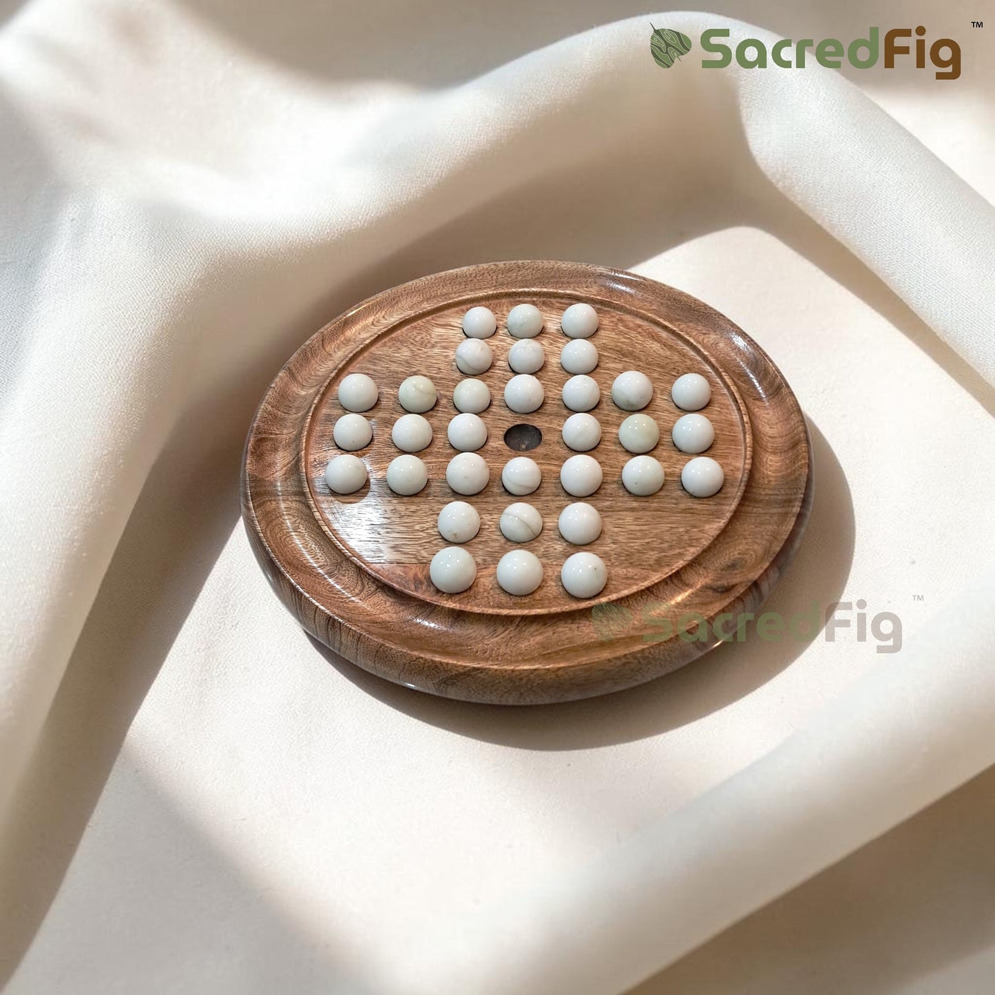 SacredFig Sheesham Wood Brainvita Game | Premium Crafted Solitaire Board with Marbles | Classic Strategy Puzzle for Kids & Adults