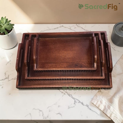 SacredFig Aura Premium Serving Tray, Mango Wood | Handcrafted Wooden Serveware