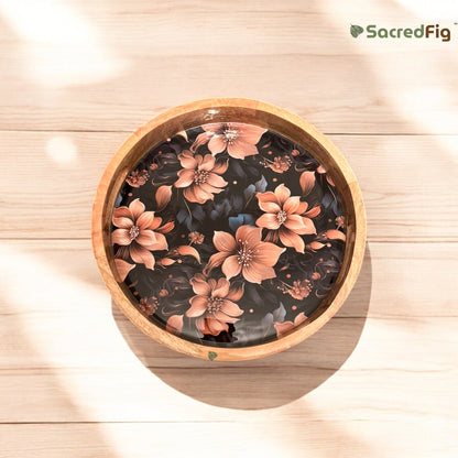 SacredFig Resin Serving Tray| Round Multicolored Floral Tray| Serving Tray | 12 in (d)