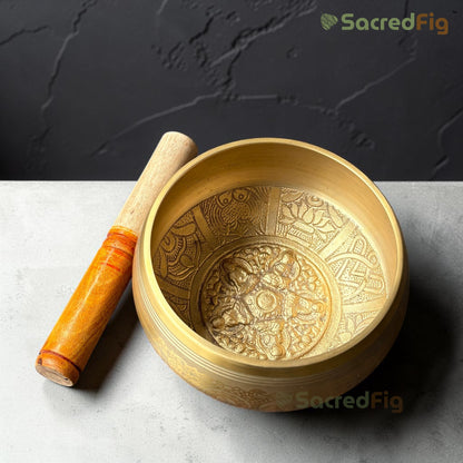 SacredFig Handcrafted Tibetan Brass Singing Bowl with Wooden Mallet for Meditation & Sound Healing
