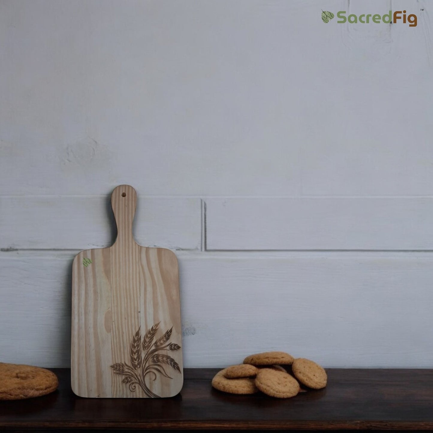 SacredFig Pine Wood Serving Platter & Chopping Board | 16 × 8 in
