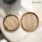 SacredFig Serving and Decorative Round Tray| Multicolored Mosaic Tray| Set of 2 | S 12×2 in| L 14×2 in