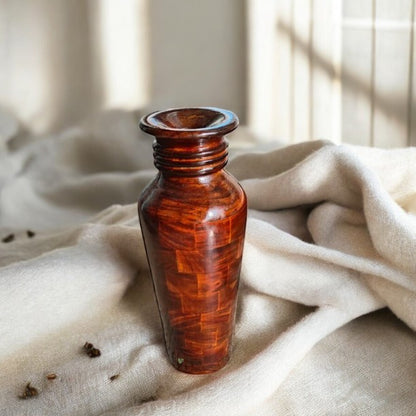 Vase Set | Wooden Floor Vase in bottle shape with self-checkered design - Set of 3 | 16 × 4 in