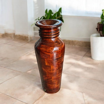 Vase Set | Wooden Floor Vase in bottle shape with self-checkered design - Set of 3 | 16 × 4 in