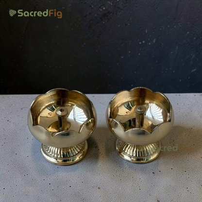 SacredFig Mangalam Brass Diya Set of 2  | Traditional Brass Oil Lamp for Pooja | 2.5 x 2.2 Inch