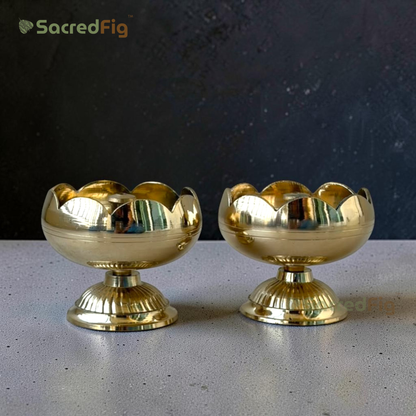 SacredFig Mangalam Brass Diya Set of 2  | Traditional Brass Oil Lamp for Pooja | 2.5 x 2.2 Inch