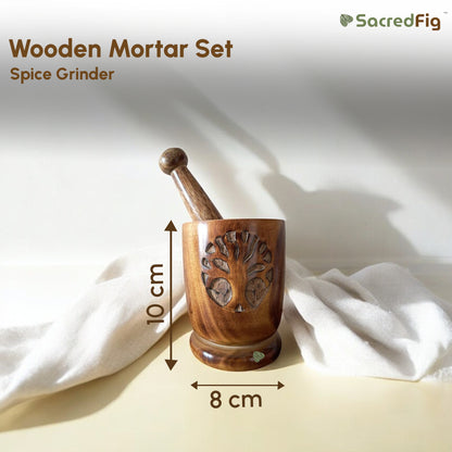 SacredFig Wooden Mortar Set| Okhli Musal for Grinding Spices, Masala Grinder| S,M,L Sizes