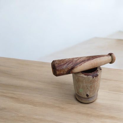 SacredFig Plain Wooden Mortar| Okhli set Plain| Masala Grinder|S,M Sizes