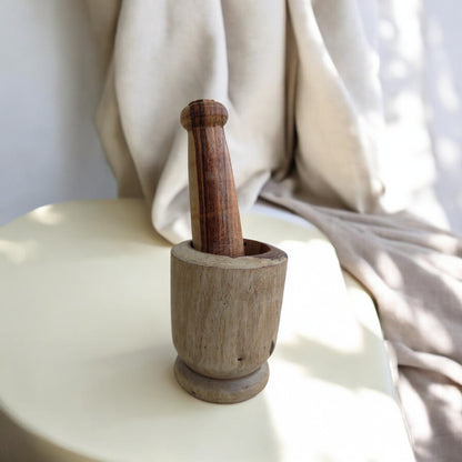 SacredFig Plain Wooden Mortar| Okhli set Plain| Masala Grinder|S,M Sizes