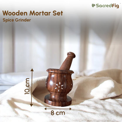 SacredFig Wooden Inlay Mortar set| Okhli Musal for Grinding Spices, Masala Grinder| S,M,L Sizes