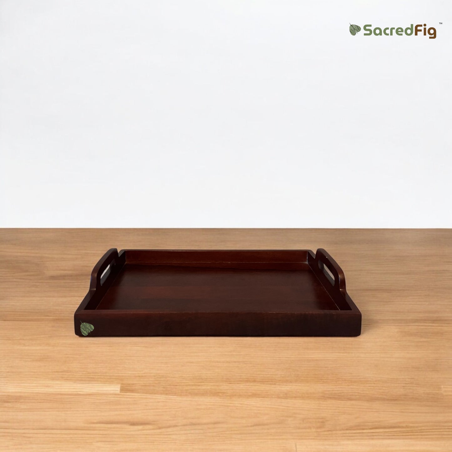 SacredFig Wooden Serving Tray With Handle| Rectangular Serving Tray| For Serving Drinks and Snacks| 18 in