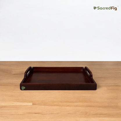 SacredFig Wooden Serving Tray With Handle| Rectangular Serving Tray| For Serving Drinks and Snacks| 18 in