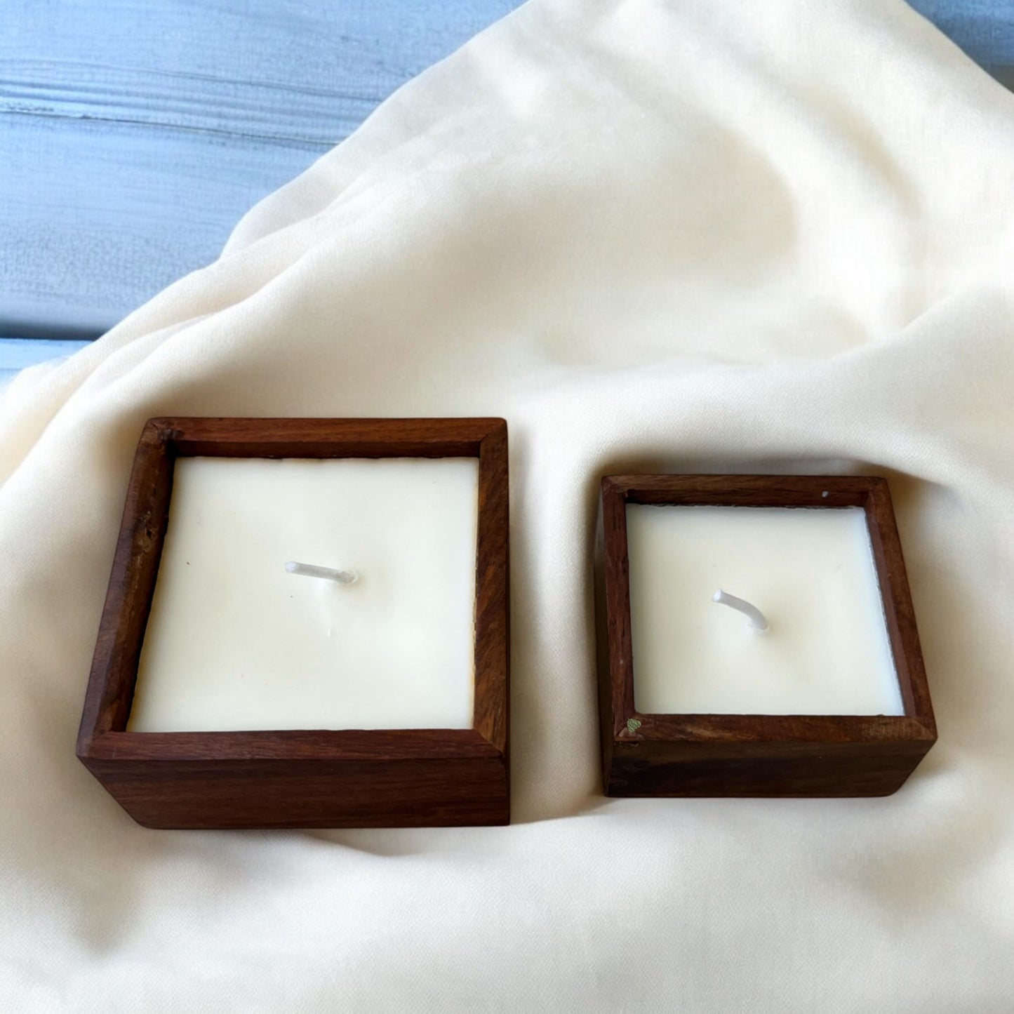 Set of 2 Square Wooden Box Candles | Scented Candle Gift Set | S,L sizes