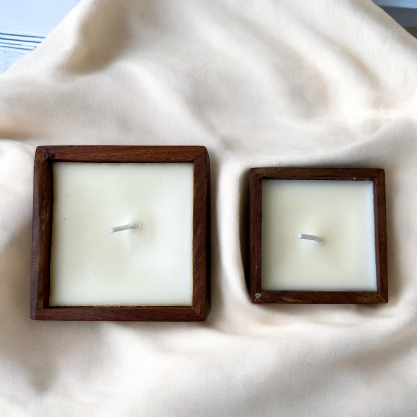 Set of 2 Square Wooden Box Candles | Scented Candle Gift Set | S,L sizes
