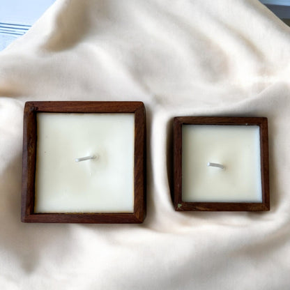 Set of 2 Square Wooden Box Candles | Scented Candle Gift Set | S,L sizes