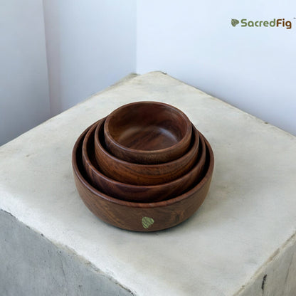SacredFig Sheesham Bowl Set| Set of 4| Premium Sheesham Wood| Snack Serving