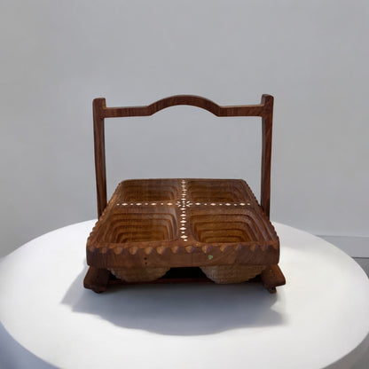 SacredFig Decorative Wooden Serving Basket – 9x10 Inch | Centrepiece for Dining & Living Spaces