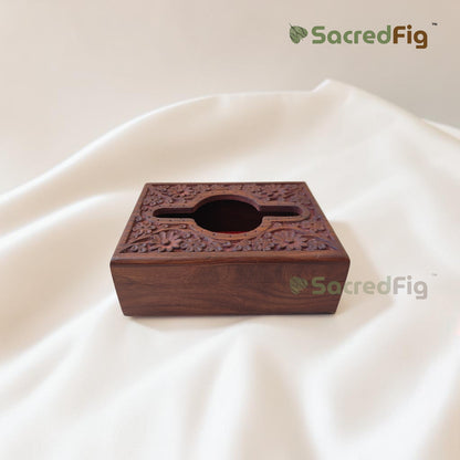 Handcrafted Sheesham Wood Carved Tissue Box Holder – Decorative Wooden Tissue Box Cover for Home & Office