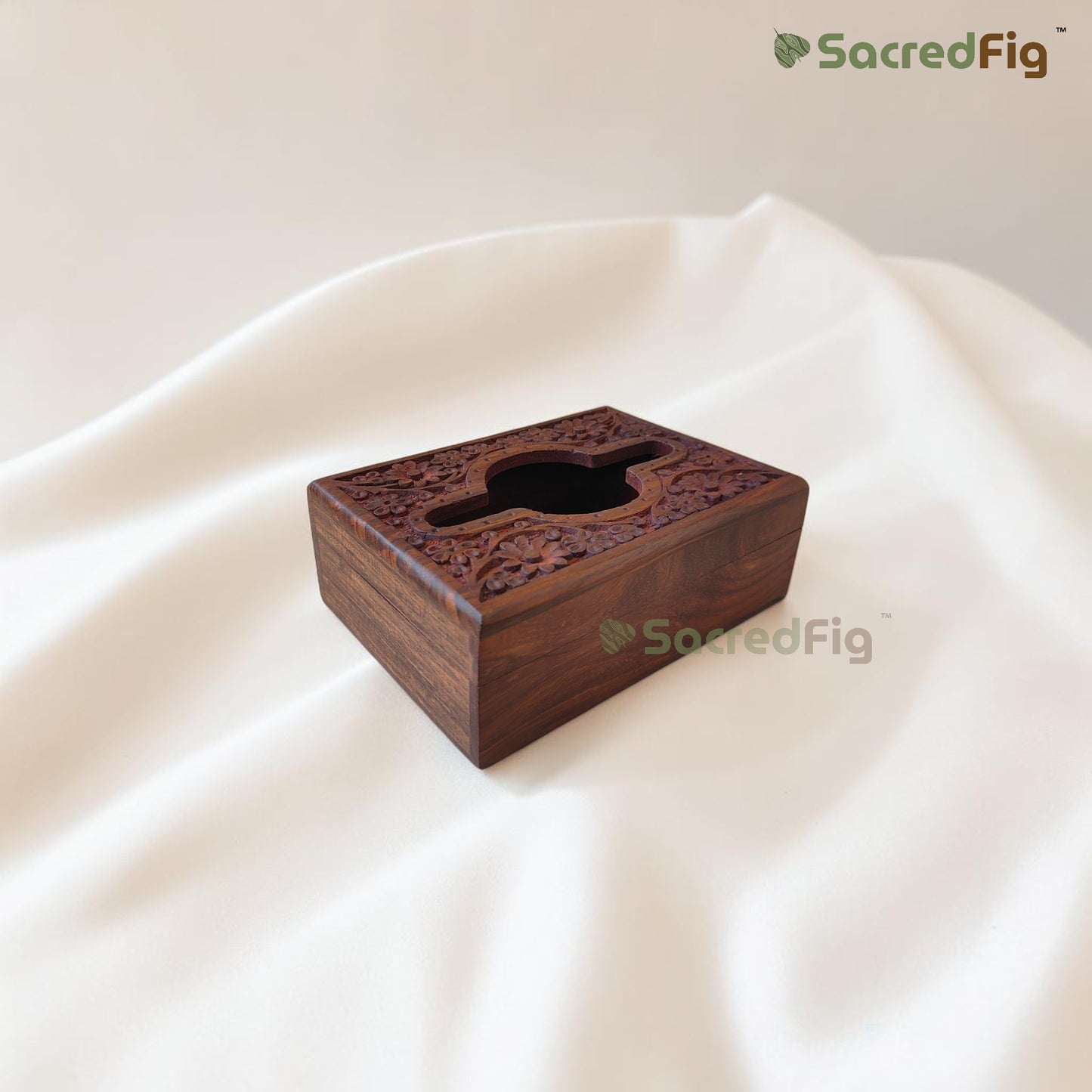 Handcrafted Sheesham Wood Carved Tissue Box Holder – Decorative Wooden Tissue Box Cover for Home & Office