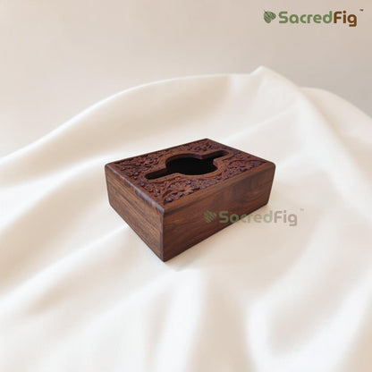 Handcrafted Sheesham Wood Carved Tissue Box Holder – Decorative Wooden Tissue Box Cover for Home & Office