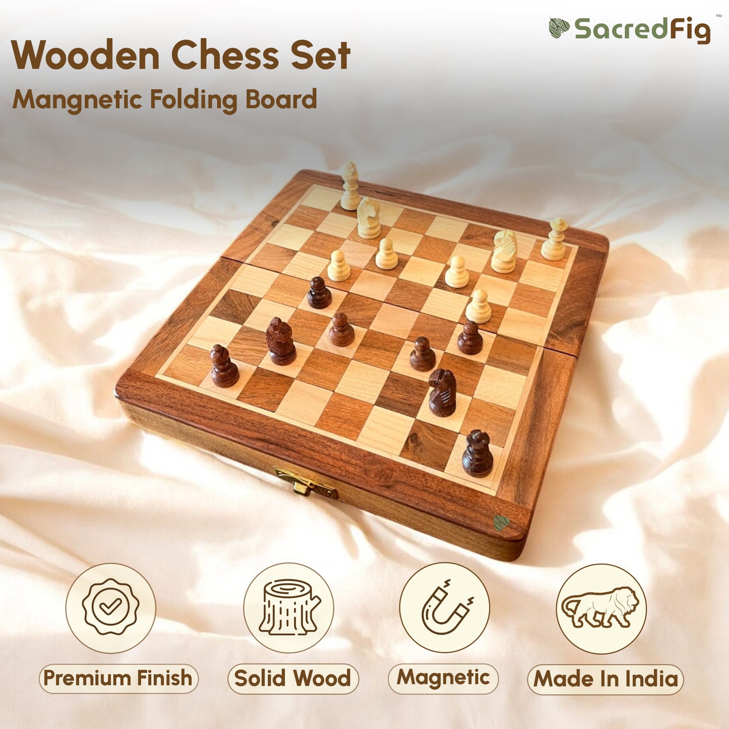 SacredFig Wooden Chess with Magnetic Board | S, M, L sizes