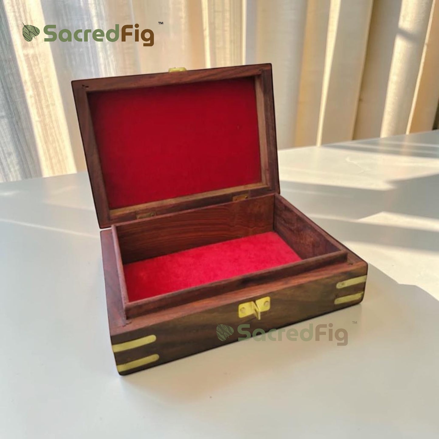 SacredFig Sheesham Wood Gift Box | Elephant Carving Design | Handcrafted Storage Box