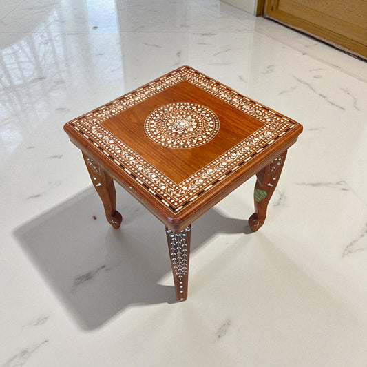 SacredFig Inlay Square Table – 16x16 Inch | Handcrafted in Solid Sheesham Wood | Premium Accent Furniture for Living Spaces