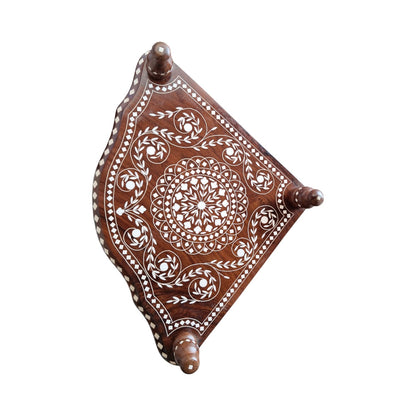 SacredFig 3-Tier Wooden Side Stand – 33x16 Inch | White Inlay Floral Design | Premium Handcrafted Furniture