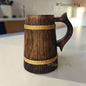 SacredFig Handcrafted Wooden Mug – Medium Striped Design with Golden Round Detail | Elegant Finish