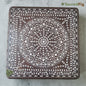 SacredFig Premium Wooden Pooja Chowki with Elegant Wood Inlay Work - Floral Pattern (16x16 in)